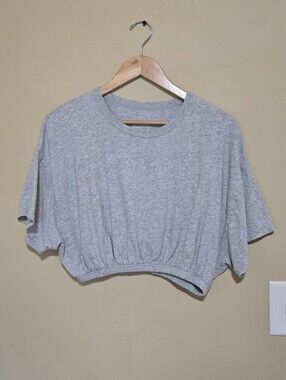aerie Heather Gray Cropped Tee with Elastic Hem